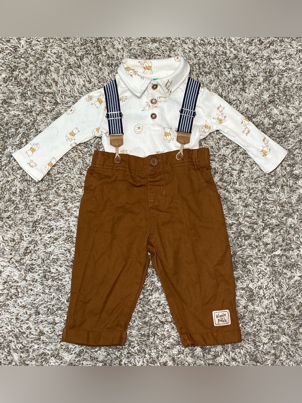 DISNEY BABY Winnie The Pooh 2pc Long Sleeve & Suspenders Size 3-6M